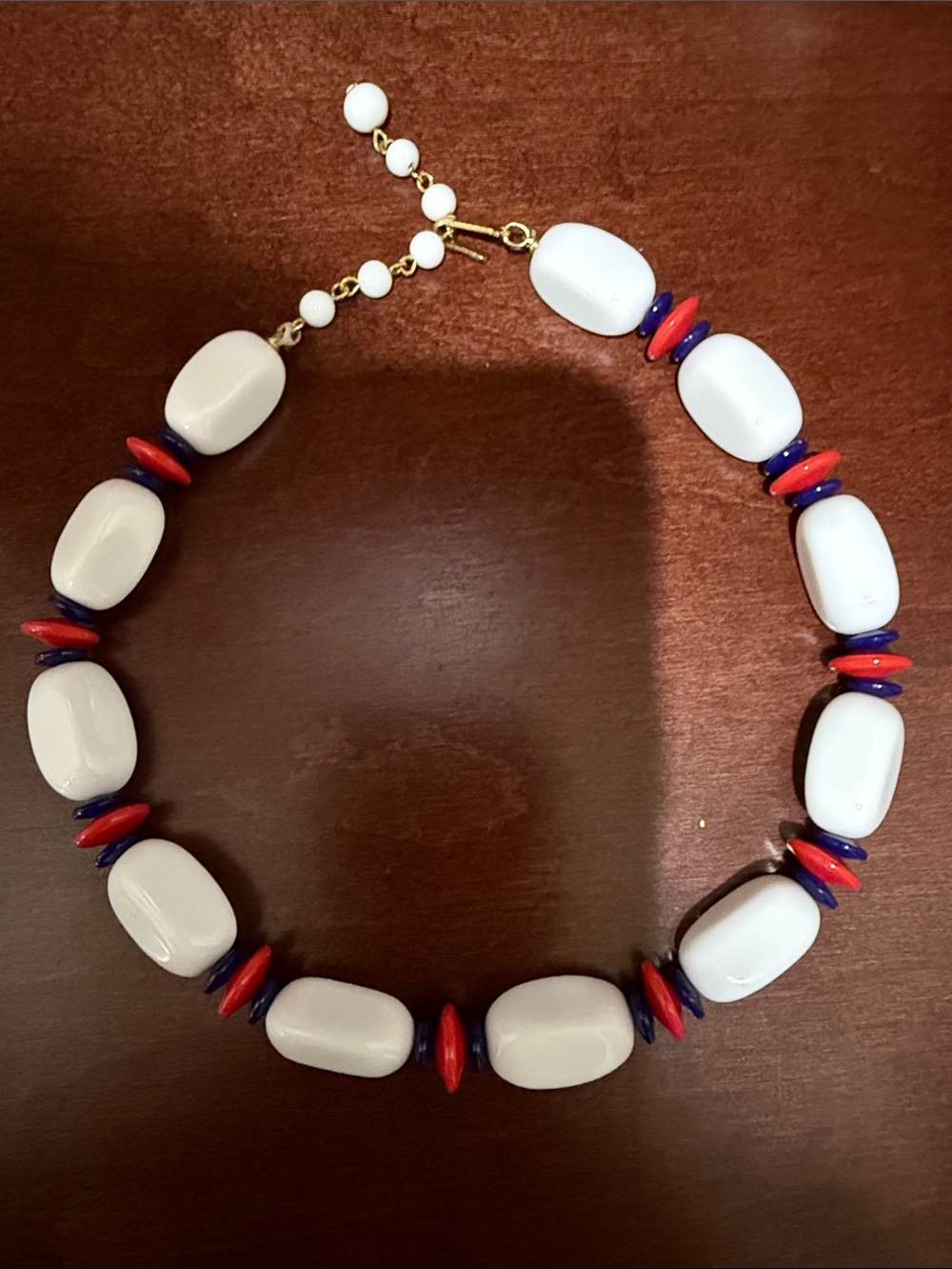 White, Red & Blue Beaded Statement Necklace 13" + ext